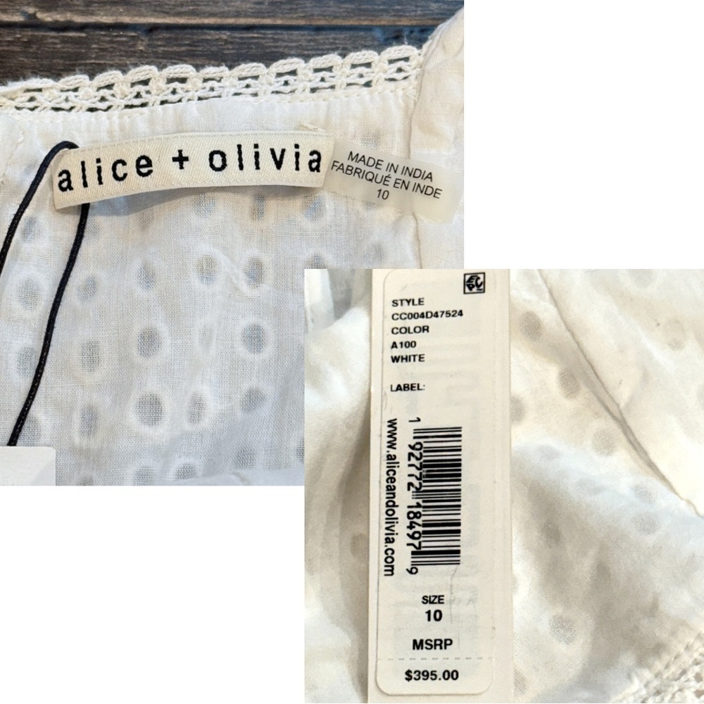 Alice + Olivia Remada Ruffled Broderie Anglaise Cotton Mini‎ Dress White NWT - Picture 4 of 16